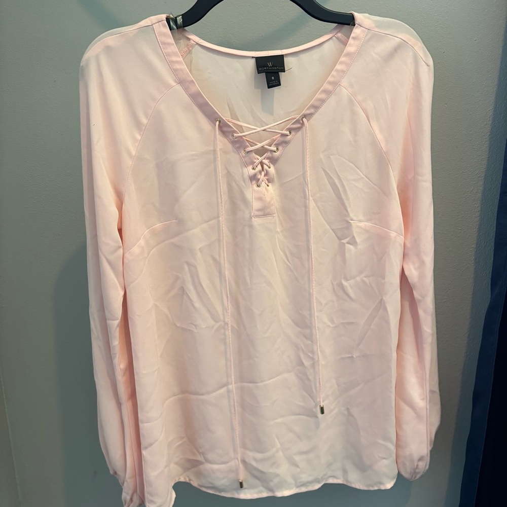 Worthington Light Pink Lace-Up Blouse - Picture 14 of 16